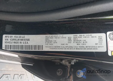 2022 Ram 1500 Laramie 4X2 5'7 Box from USA, damaged, VIN 1C6RREJM1NN187505